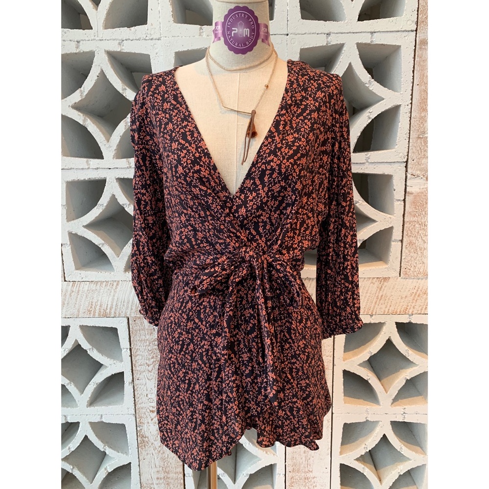 Free People Self Tie Floral Blouse